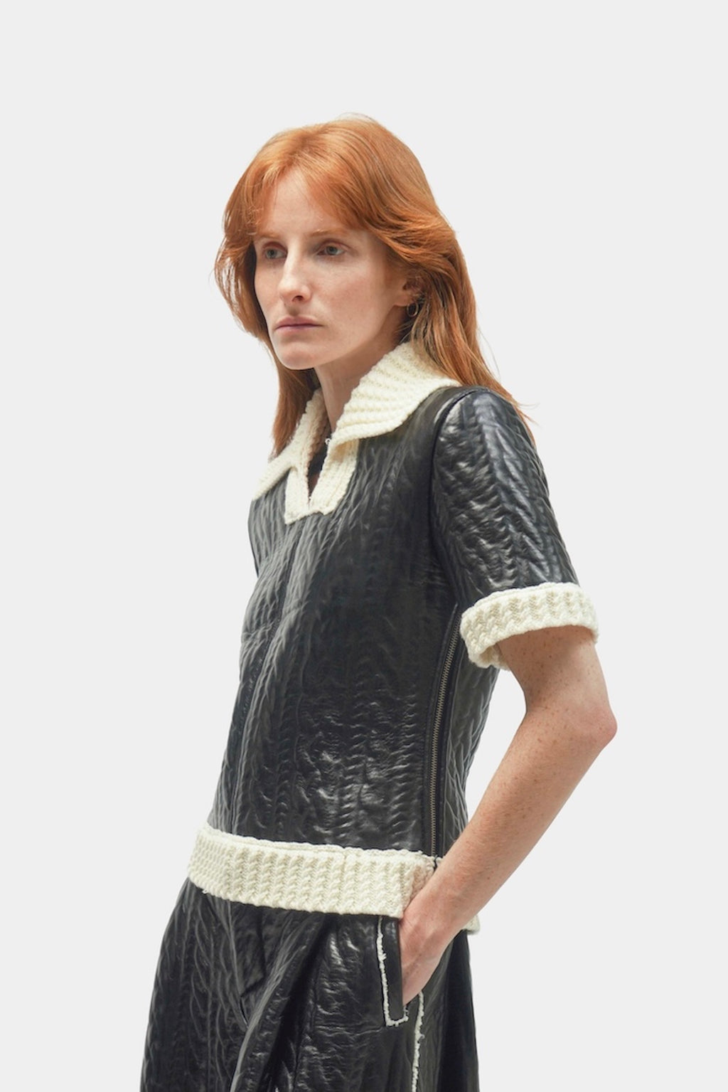 TOP EN CUIR ET MAILLE